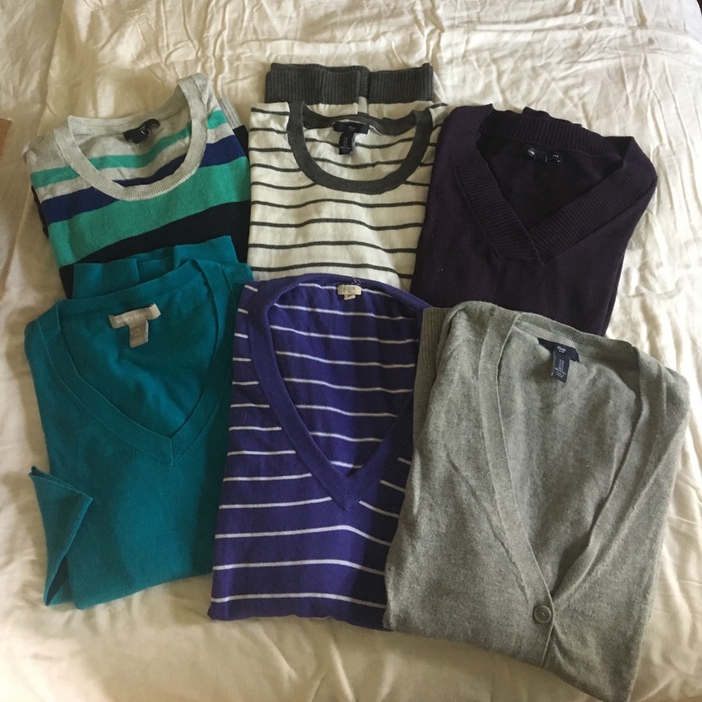 Six cotton sweaters - Gap/Banana/JCrew - Small