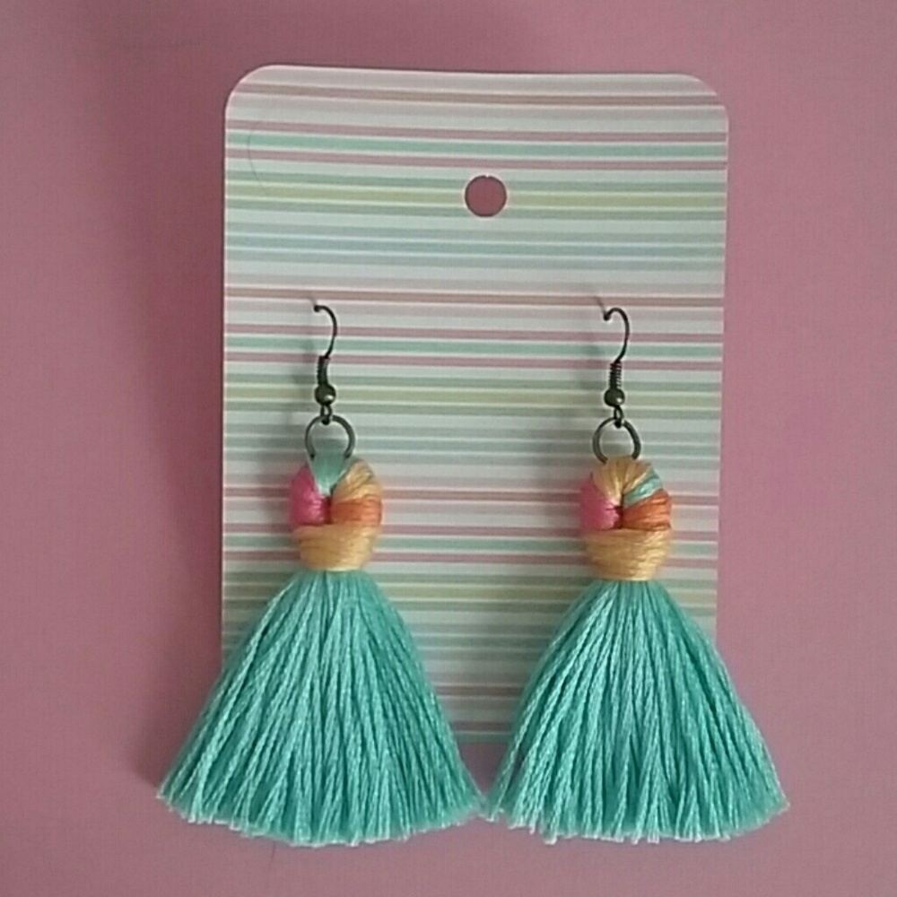 Long Blue Bohemian Tassle Earrings