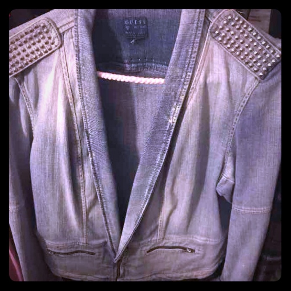 SALE!!   GUESS Retro Glam Military Denim Jacket L