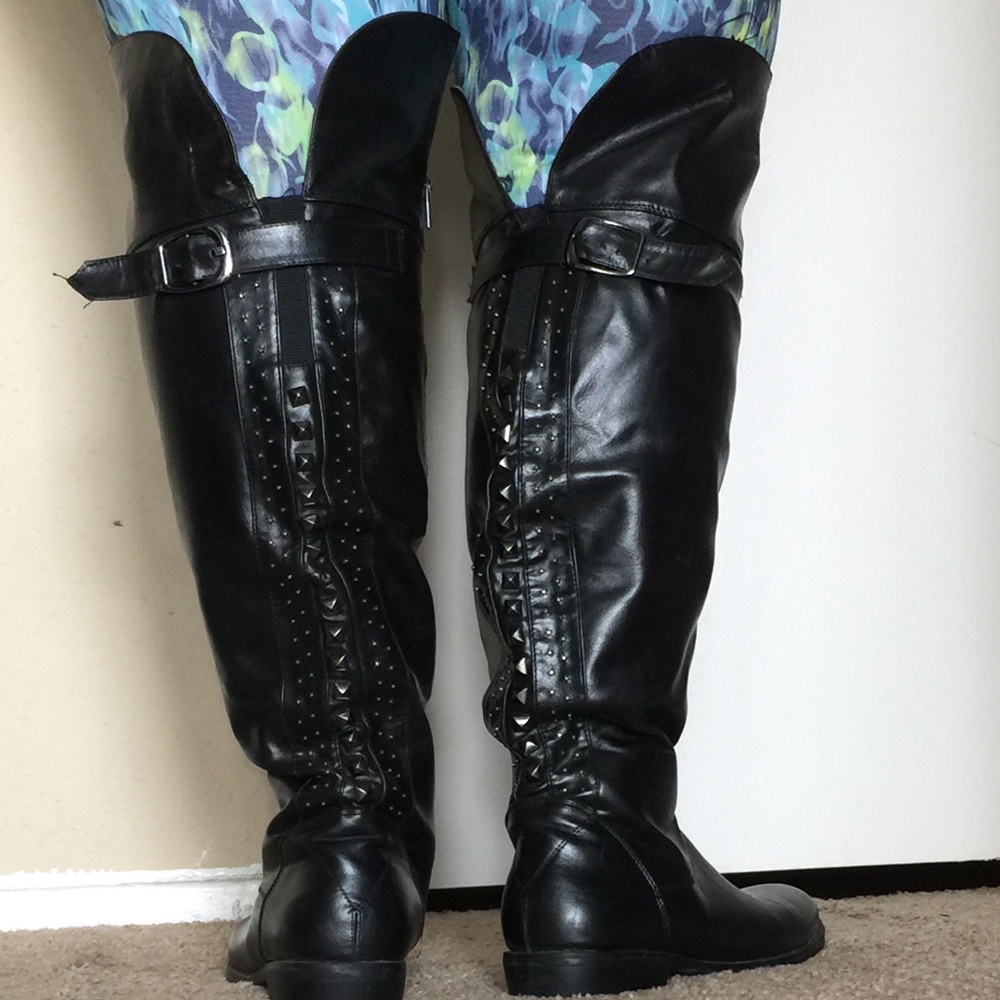 Wide calf over the knee studded boots