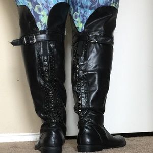 Wide calf over the knee studded boots