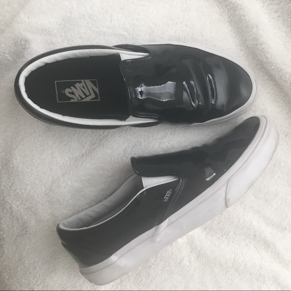 Vans black patten leather slip on