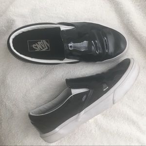 Vans black patten leather slip on