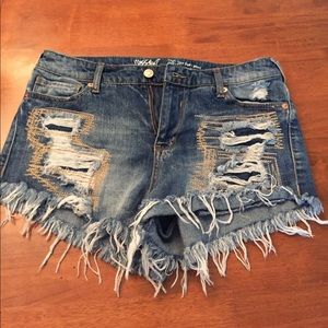 Blue denim distressed shorts
