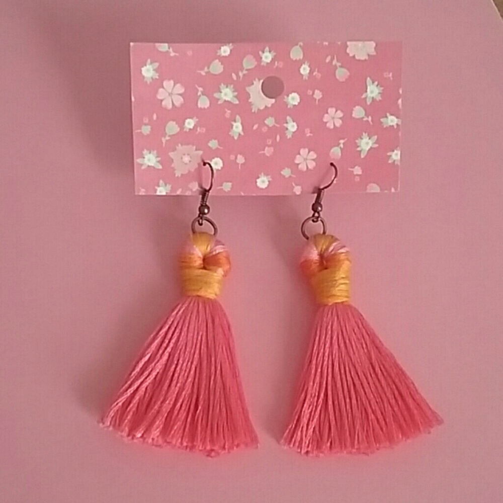 Long Coral Bohemian Tassle Earrings