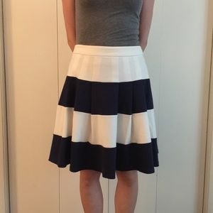 Bold White and Navy Striped Pleated Skirt