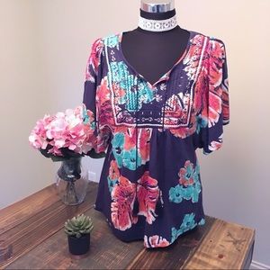 Chip & Pepper Boho Tassel Embroidered Floral Top