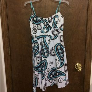 White/brown/blue dress