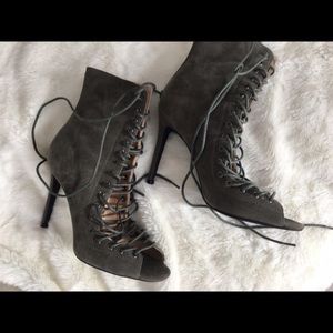 Boohoo Army/Olive Green Lace Up Heels