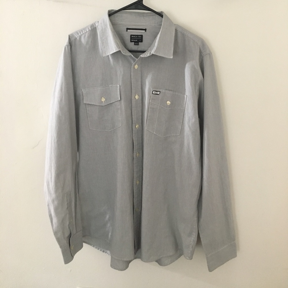 RVCA Men's Striped Button Down Shirt L