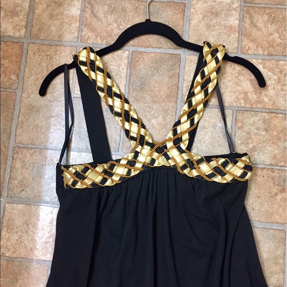 Black Little Dress with Gold, Black & Brown Straps - Picture 2 of 4