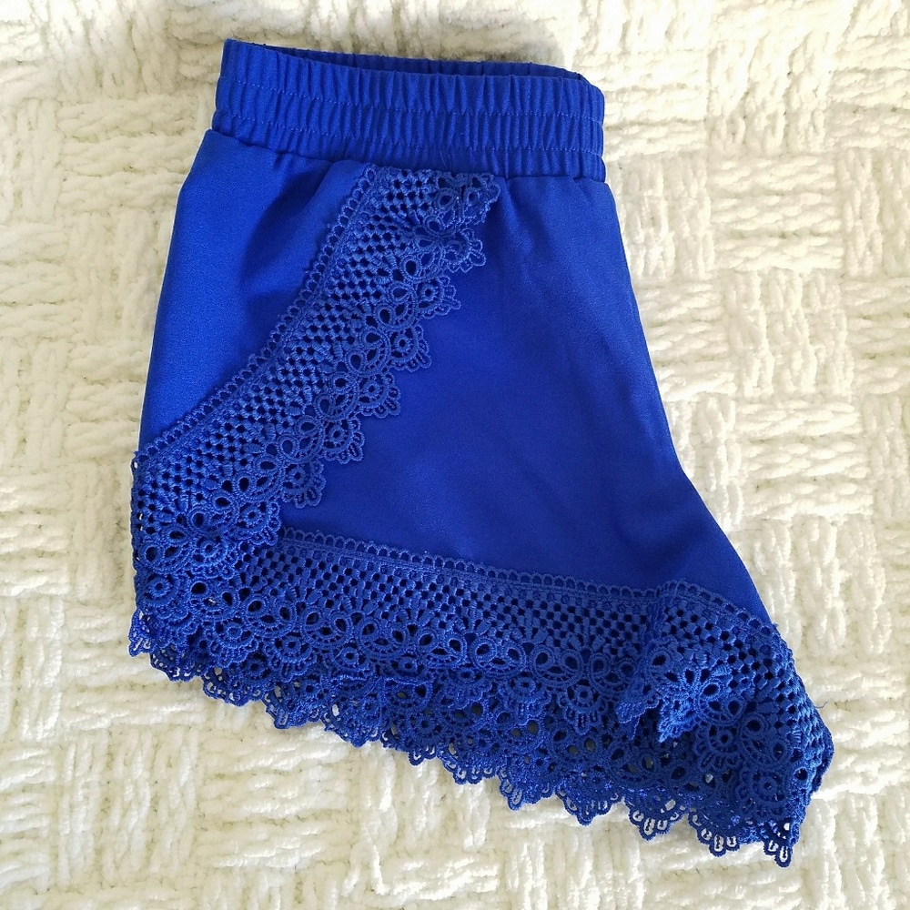 Cute royal blue lace trim shorts