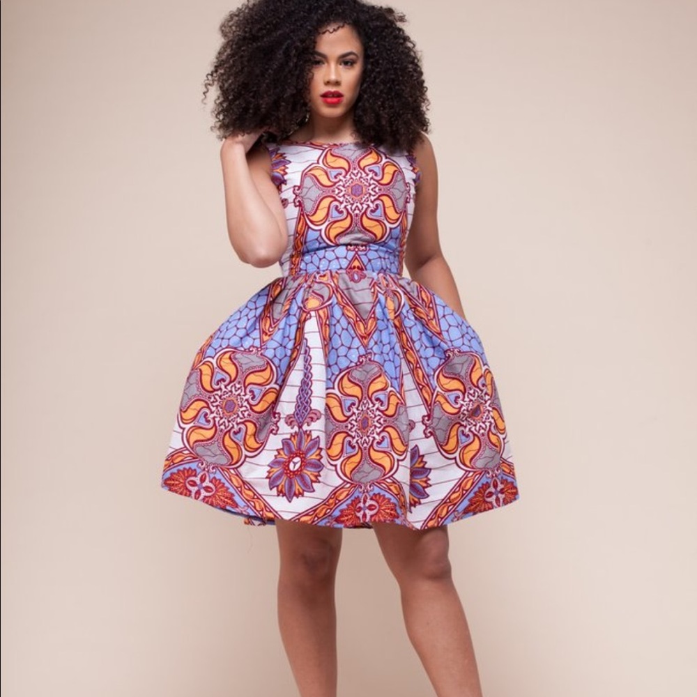 Grass-Fields African Print Dress w/ Pockets