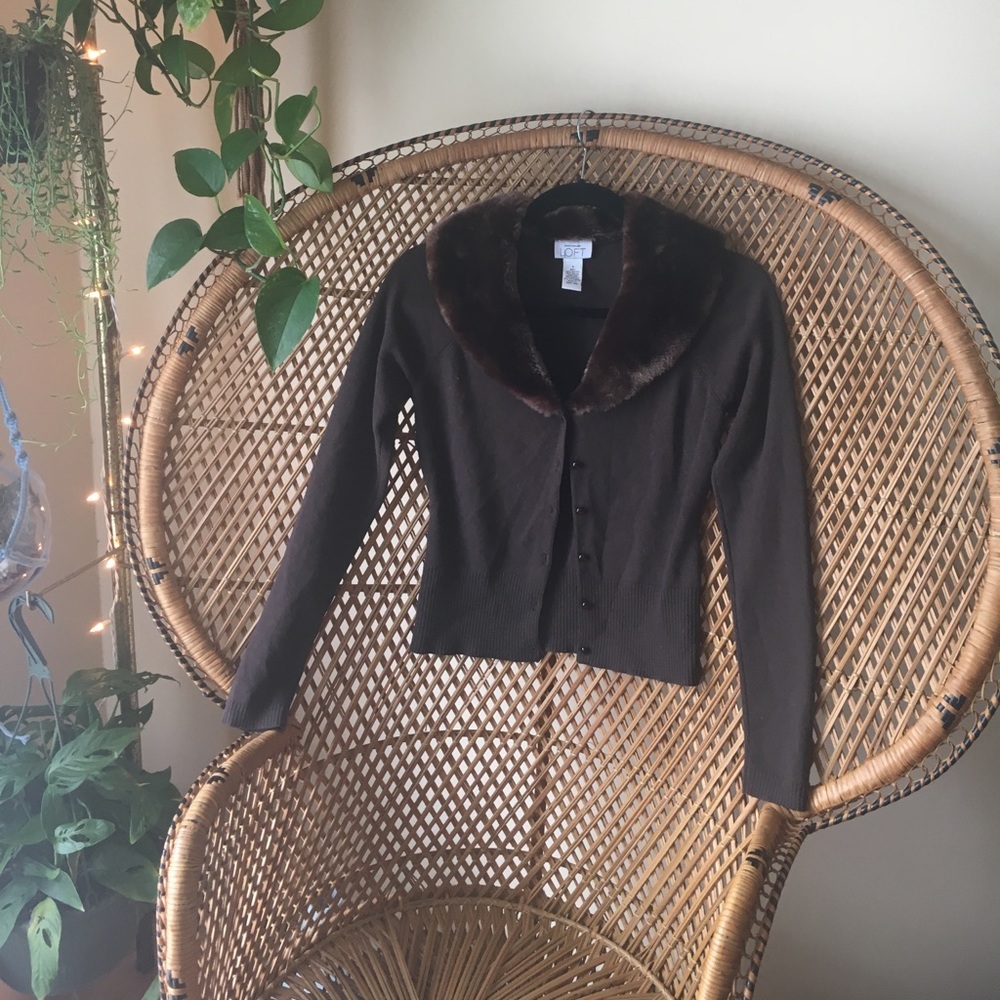 Vintage Loft Faux Fur Collared Cardigan
