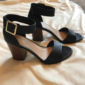 Black block heels with ankle strap