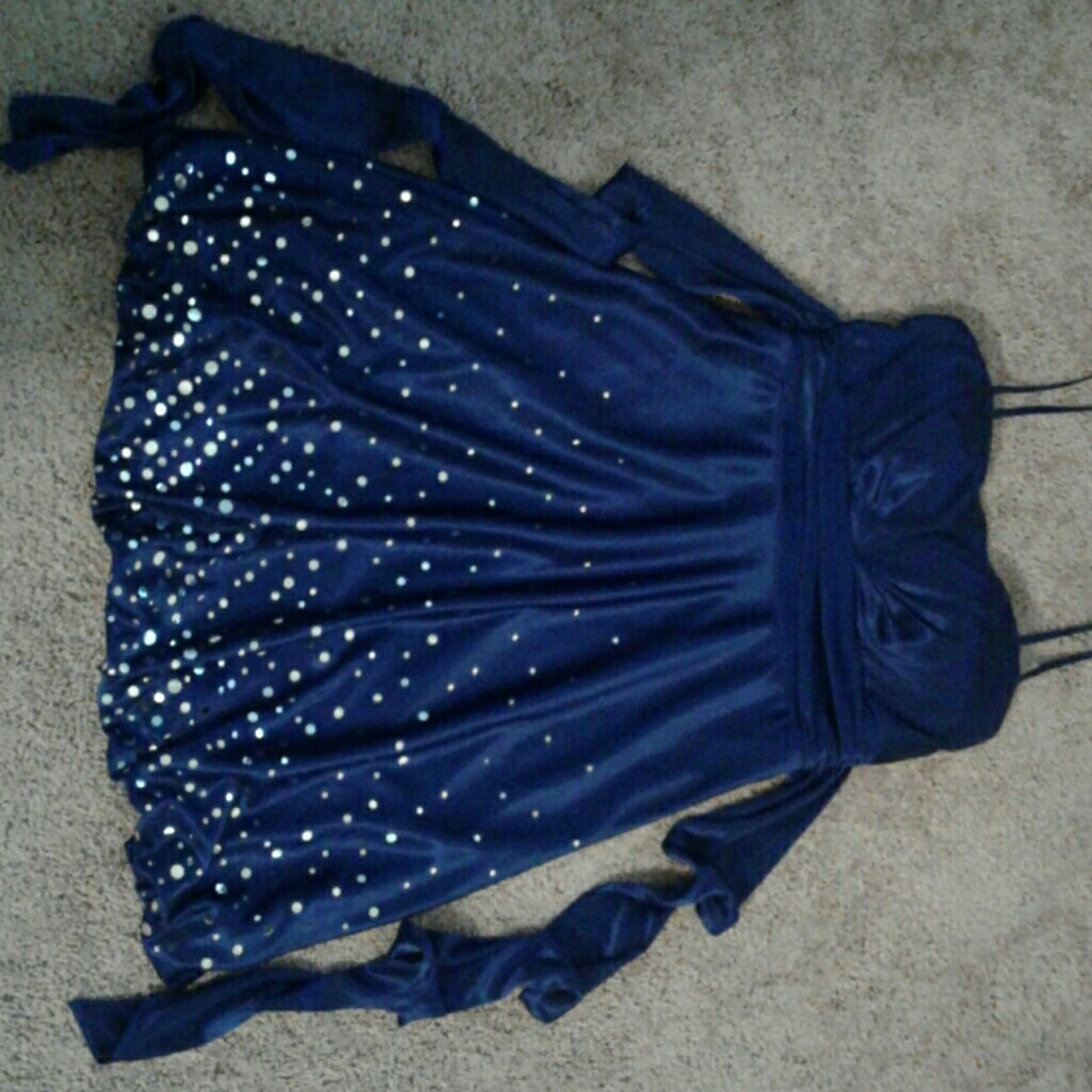 Girls small rich dark blue & sequins dress