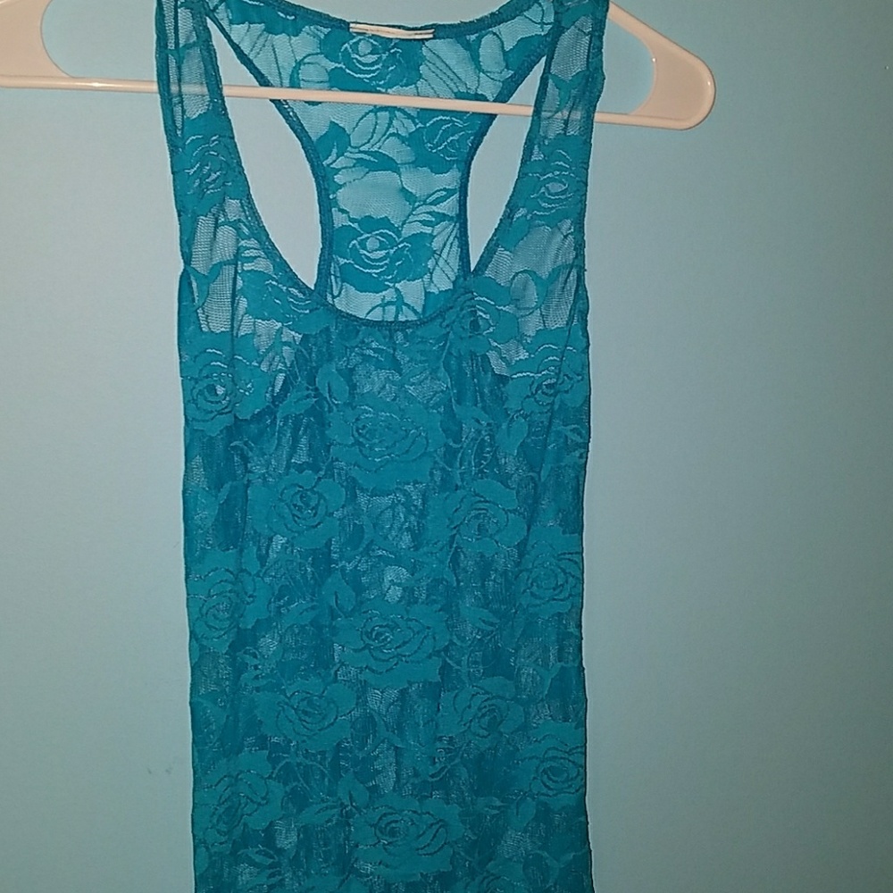 Blue floral lace tank