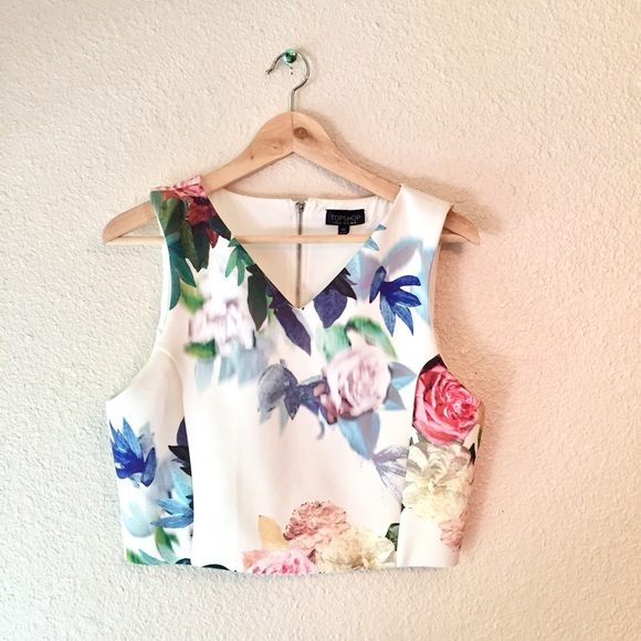 Topshop Tops - Topshop Scuba Rose Floral Print crop top shirt 10