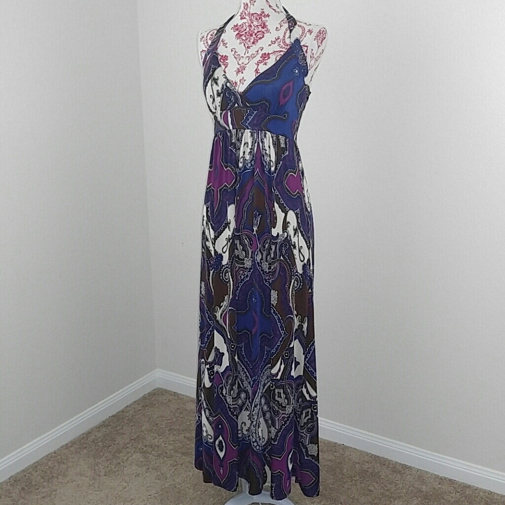 Forever21 Navy Blue Purple Paisley Maxi Dress S