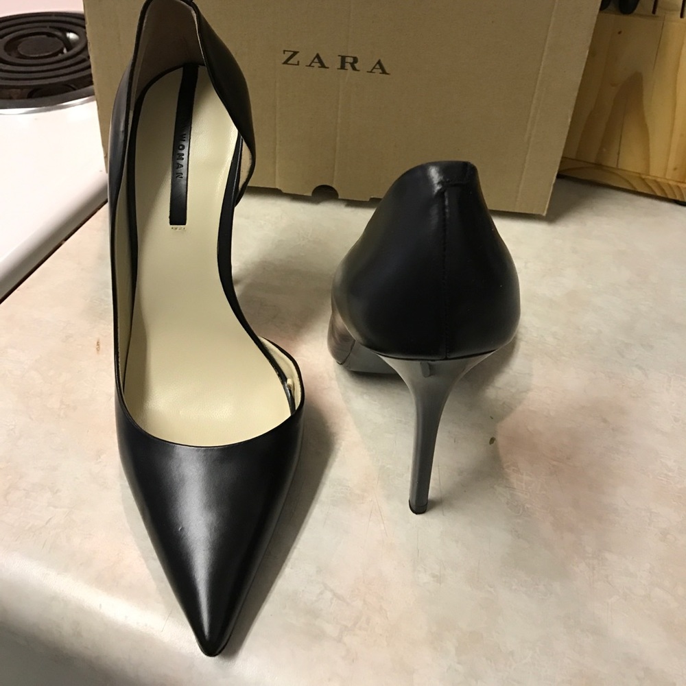 Zara Black leather heels