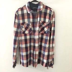 Mens Tankfarm Zippered Casual Plaid Shirt Jacket L