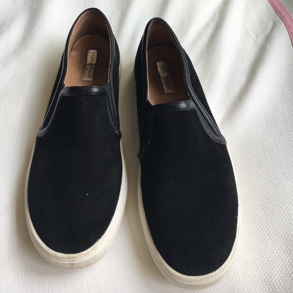 Halogen black suede slip on sneakers
