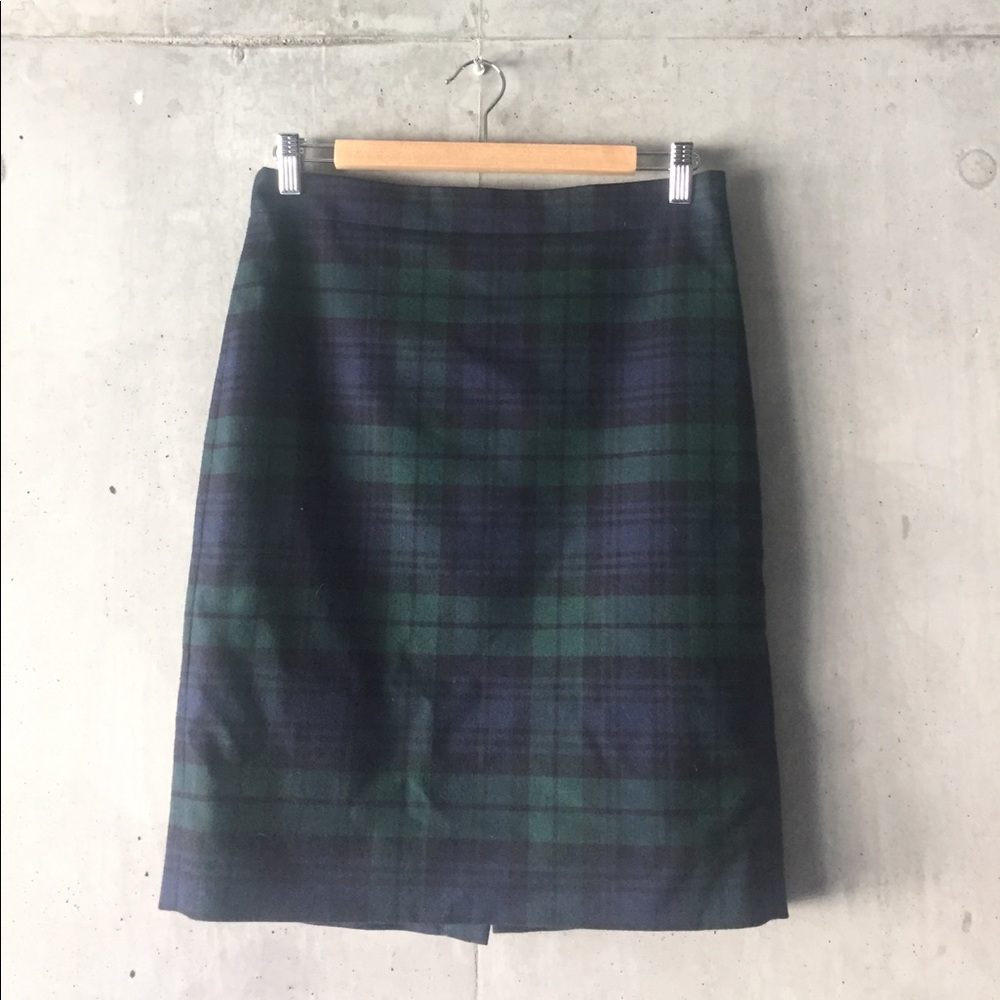 JCrew Blue Green Plaid Pencil Skirt