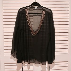 Gold black V neck coverup
