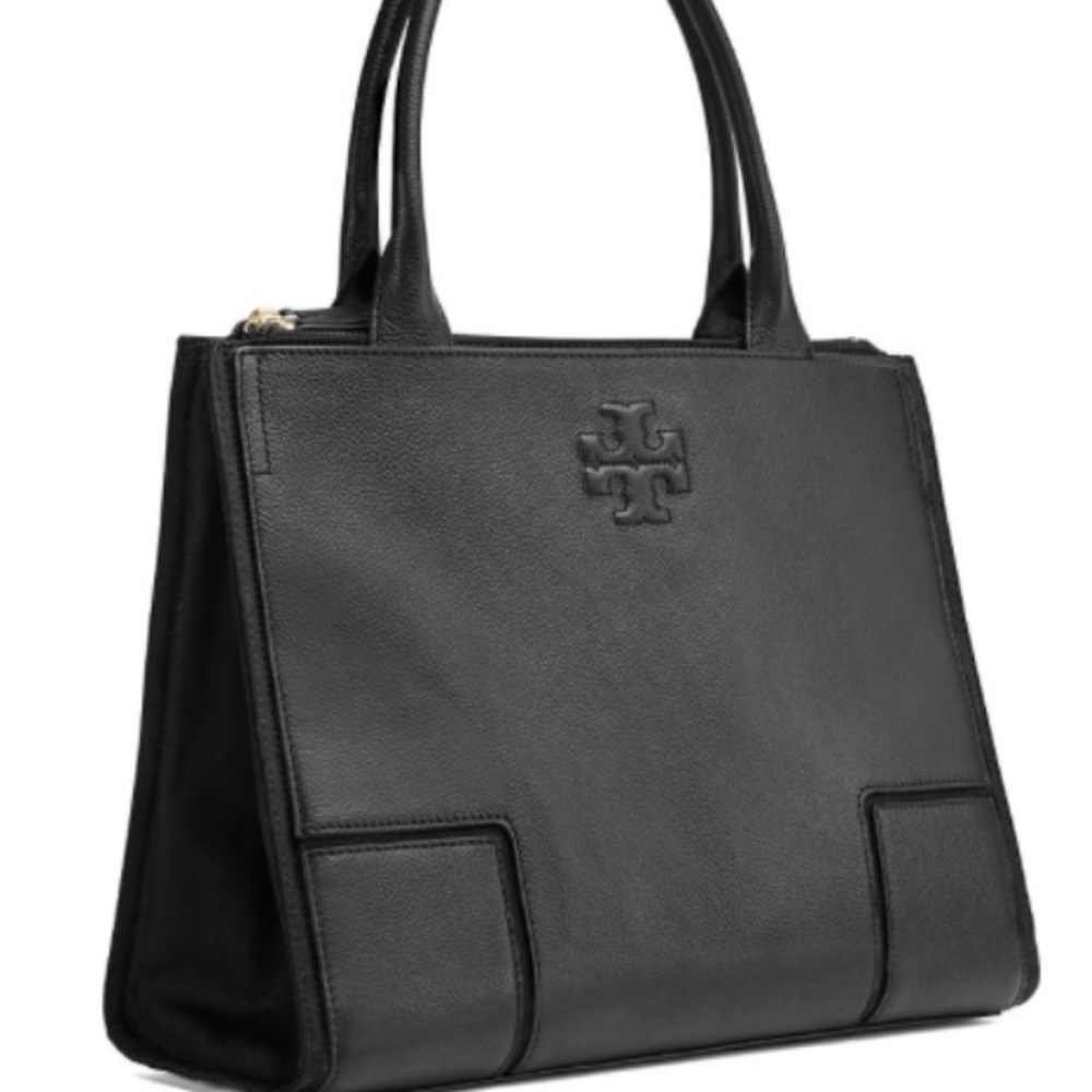Tory Burch Ella Leather/Canvas Tote, Black color - Picture 2 of 8