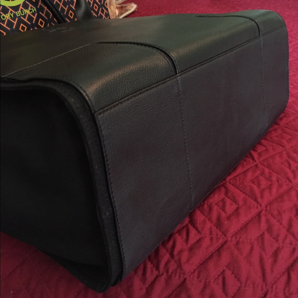 Tory Burch Ella Leather/Canvas Tote, Black color - Picture 4 of 8