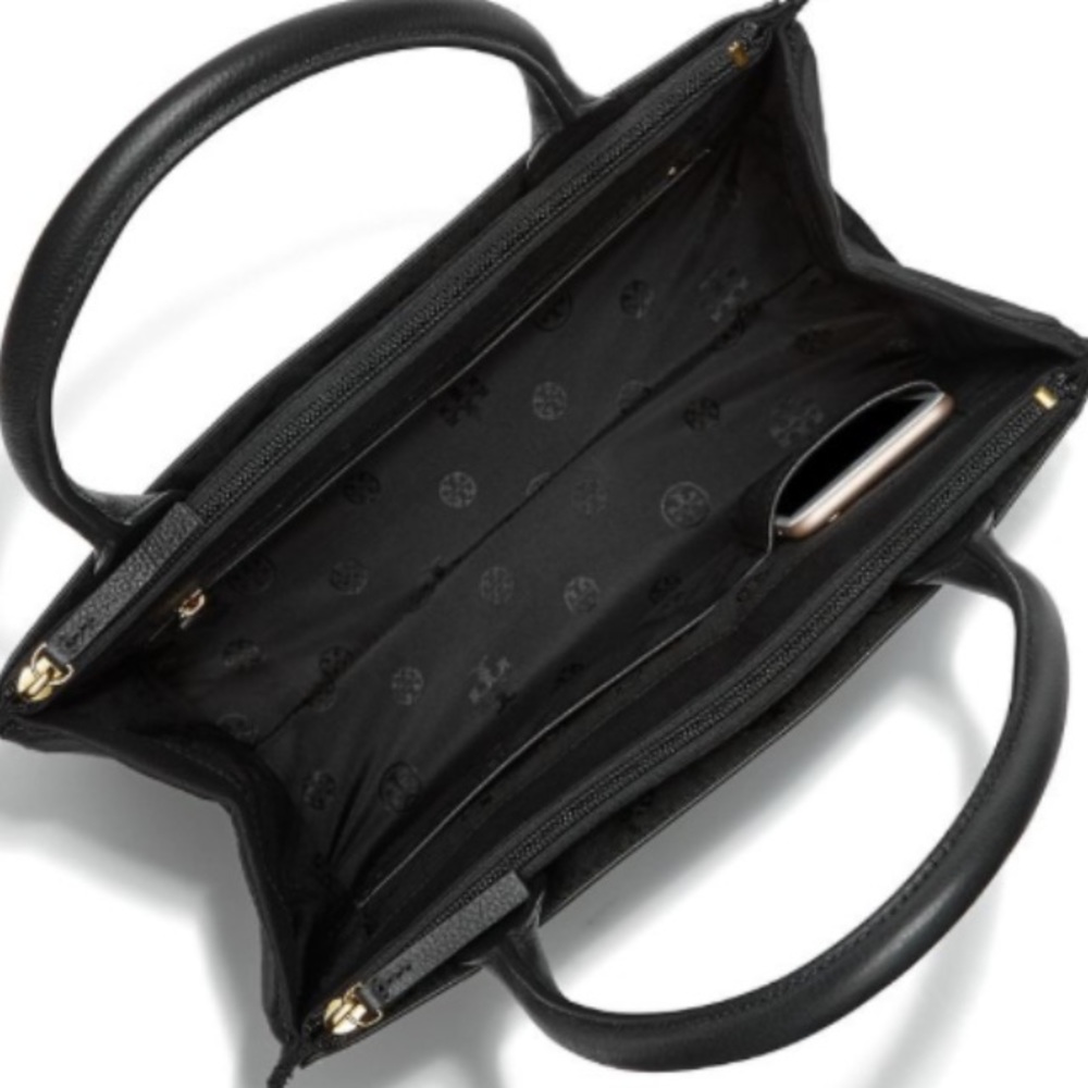 Tory Burch Ella Leather/Canvas Tote, Black color - Picture 6 of 8