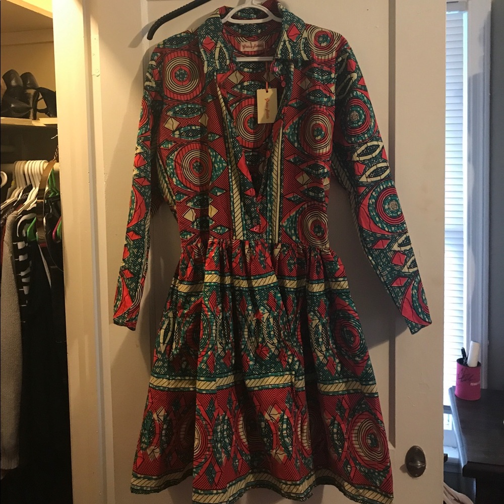 Grass-Fields Long Sleeve Poplin Mini Dress