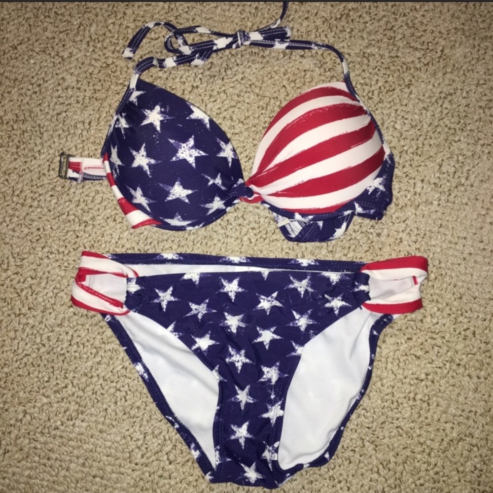 Red White and Blue Stars and Stripes Padded Bikini
