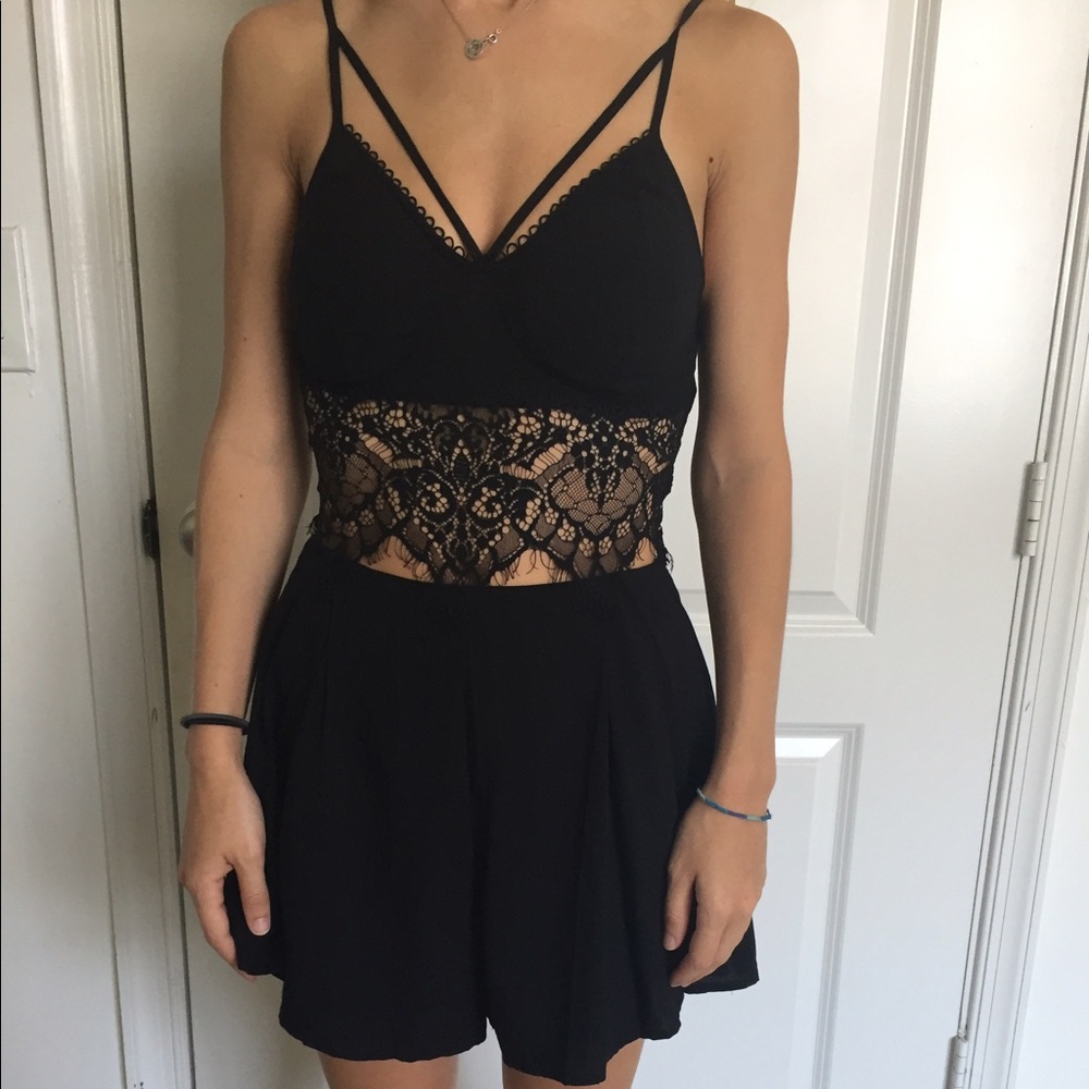 Lace paneled romper