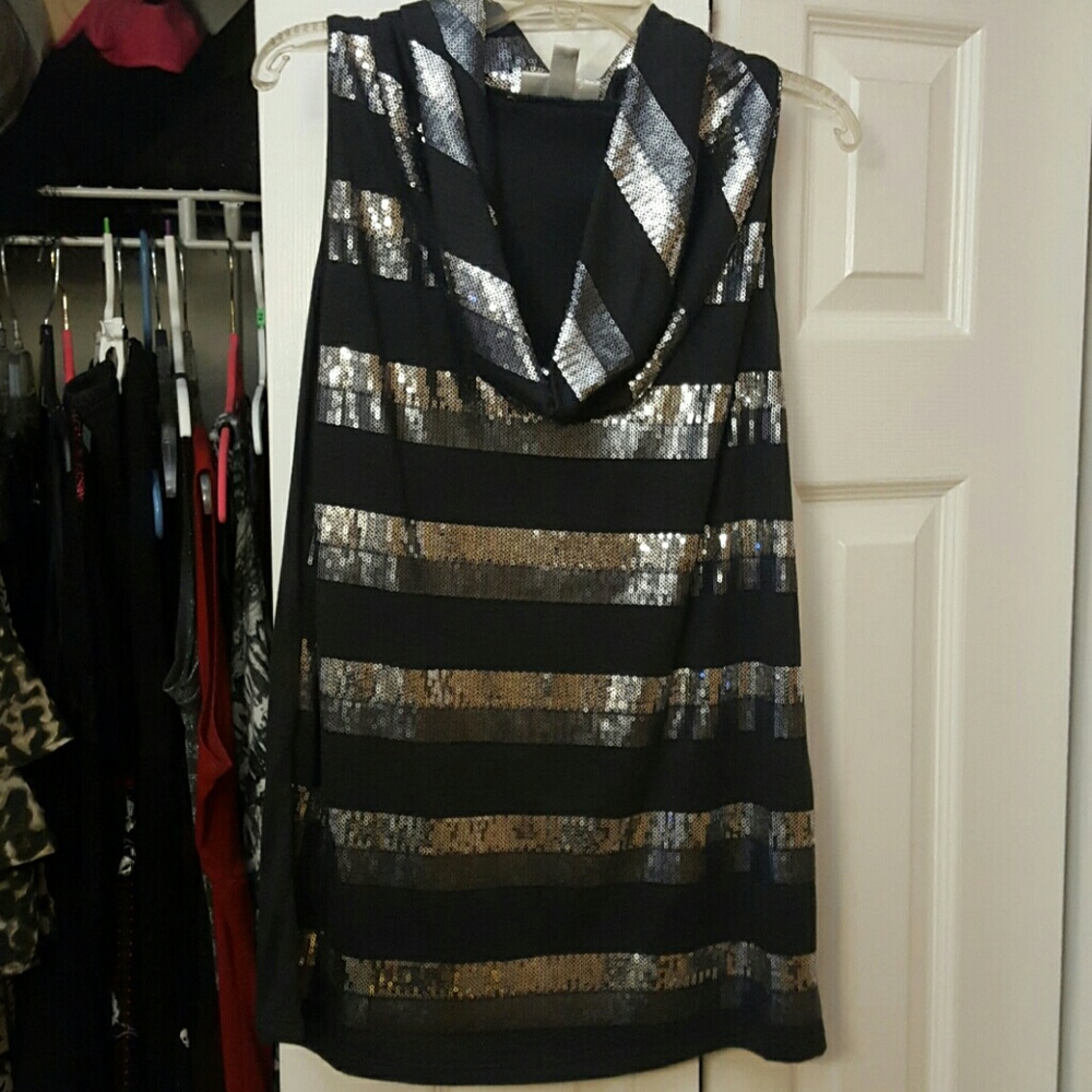 Party top! Super Sparkly with cowl neckline.