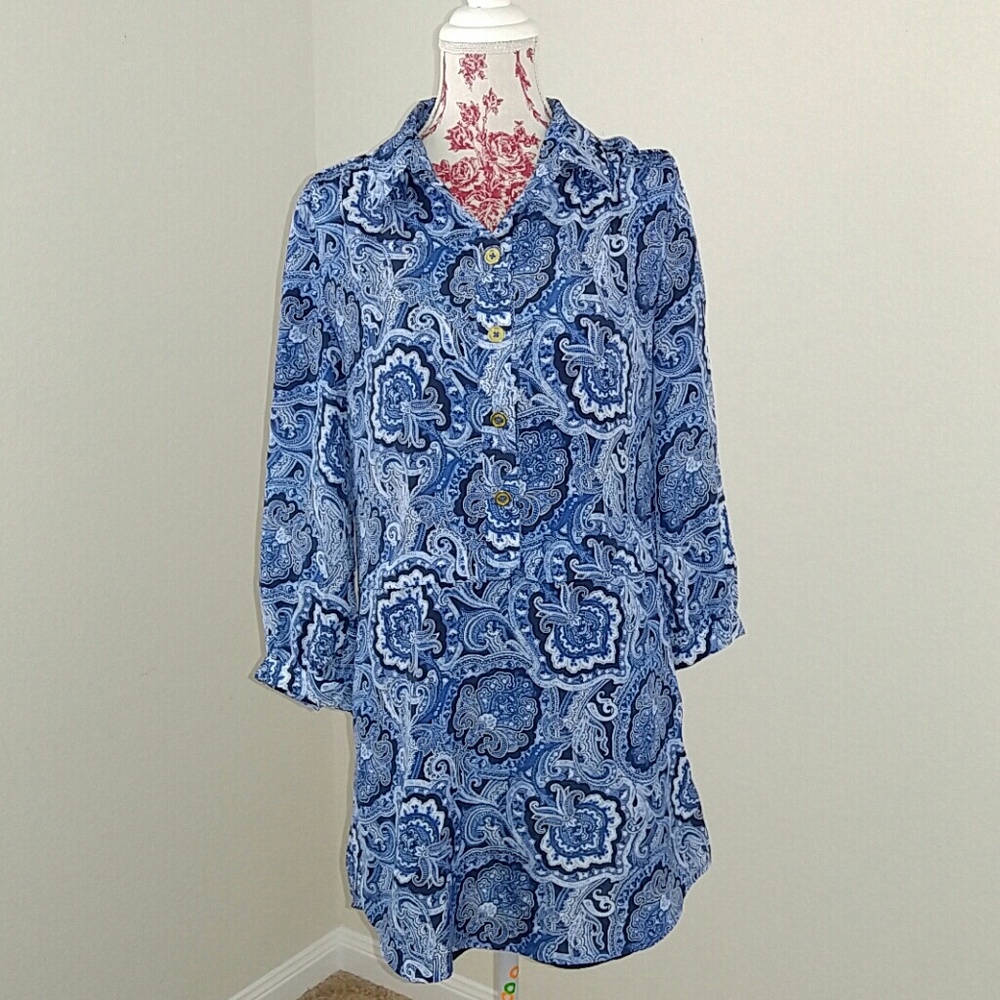 Juicy Couture Blue & White Paisley Hi-Low Dress S