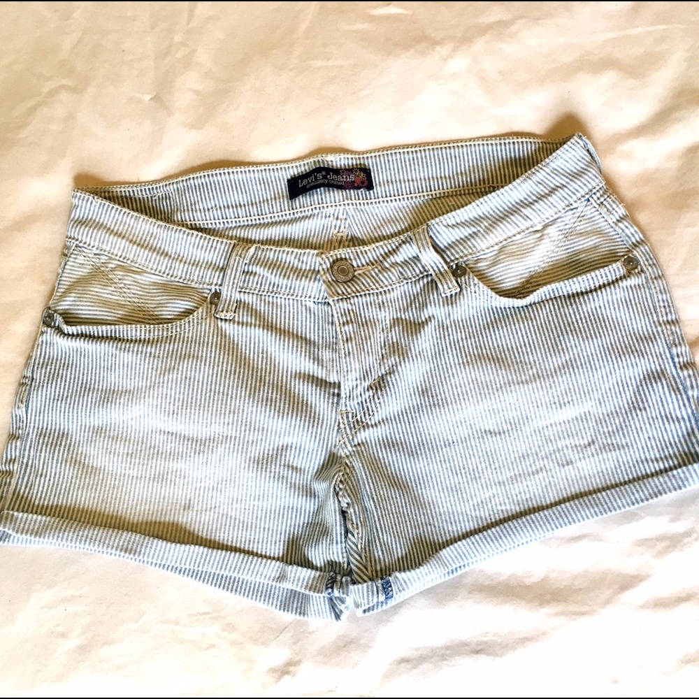 Pinstripe denim shorts