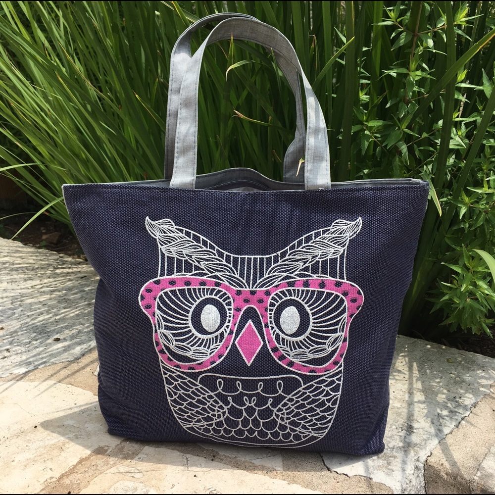 🌺 Owl Summer Tote Navy & Grey!