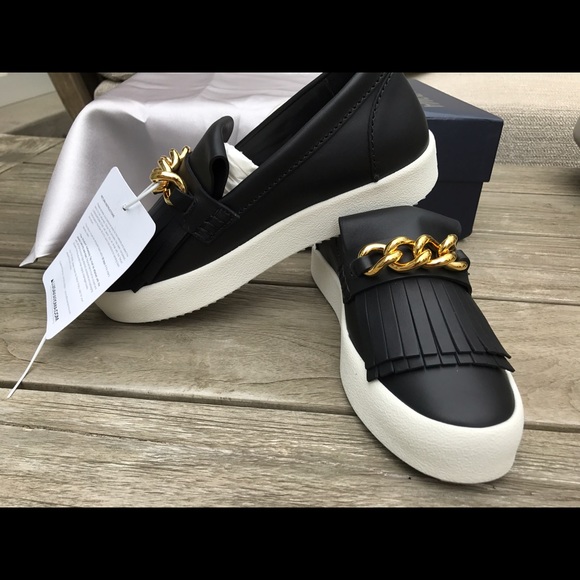 Guiseppe Zanotti Design Shoes - Giuseppe Zanotti Chain & Fringed Leather Sneakers