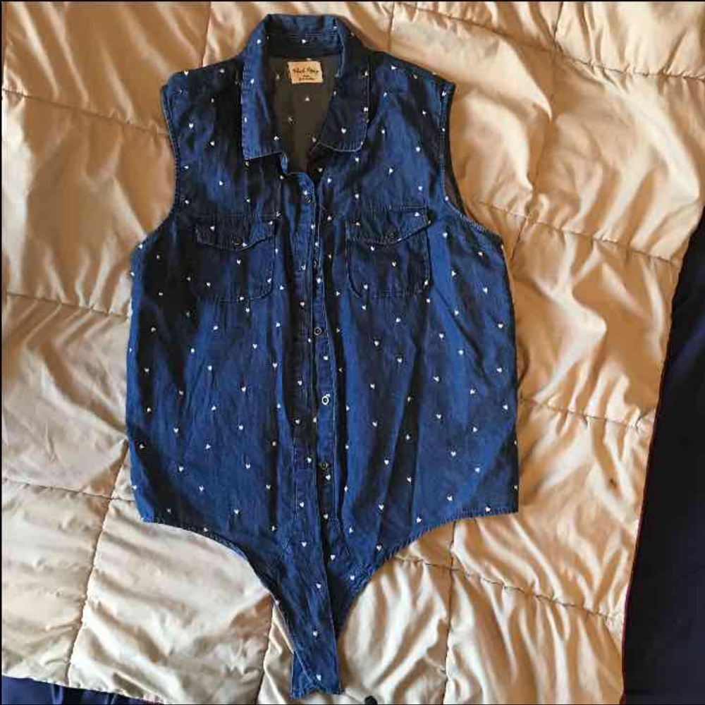 Collared, Denim, Tie-up Black Poppy Top