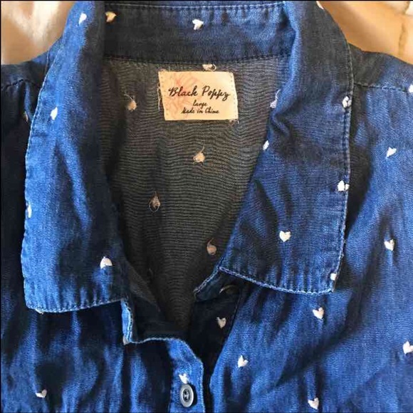 Collared, Denim, Tie-up Black Poppy Top - Picture 2 of 3