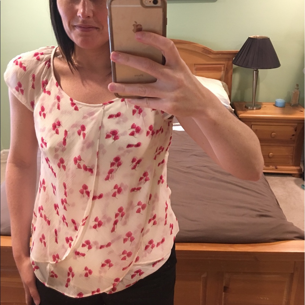 Cherry print cap sleeve blouse