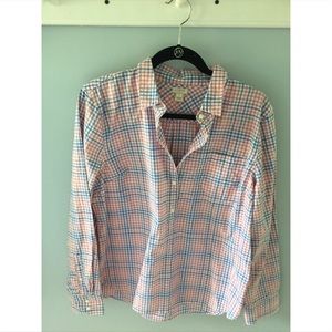 J Crew • gingham half button up • size L