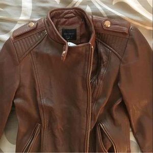 Zara real leather Moto Biker jacket cognac XS