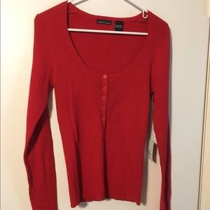 Long Sleeve Red Ribbed Tee- Shirt - Size L - New