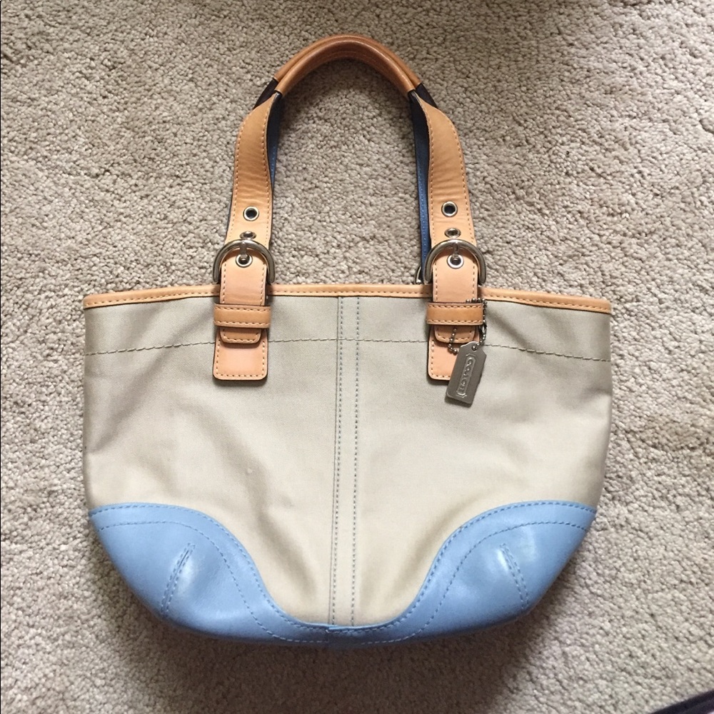 SOLD- Coach - Small Tote Blue and Tan