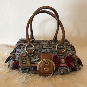 Coach Houndstooth, Suede, and Leather Handbag