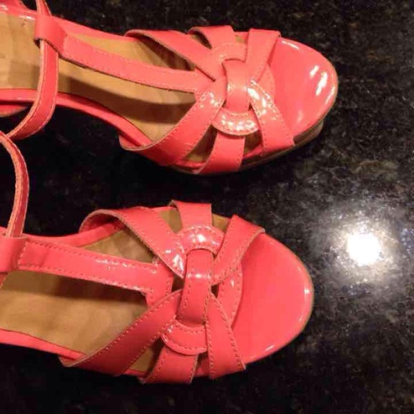 Paprika Peach Patent Open Toe Heels - Picture 3 of 6