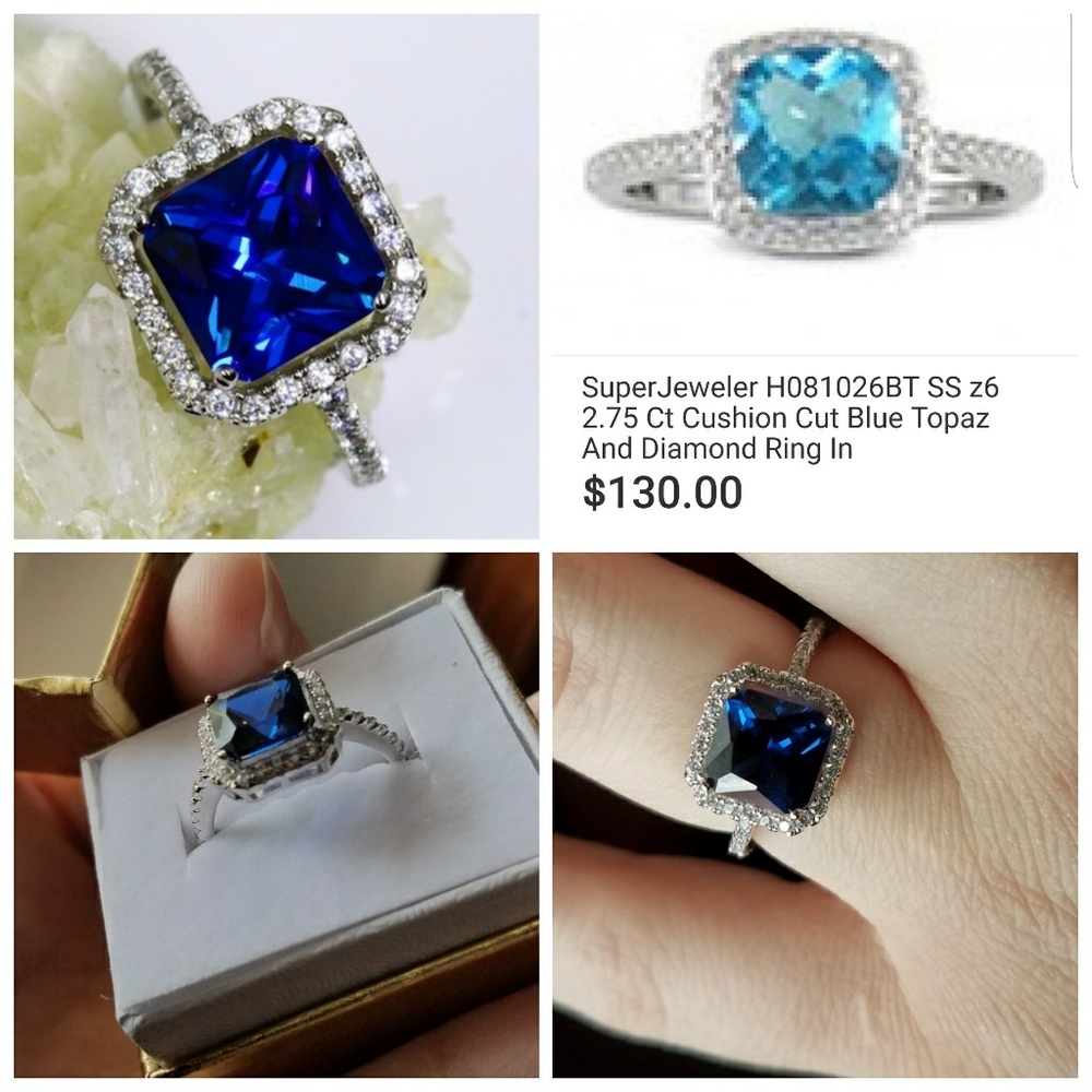 Blue cushion cut 2.75ct cz ring
