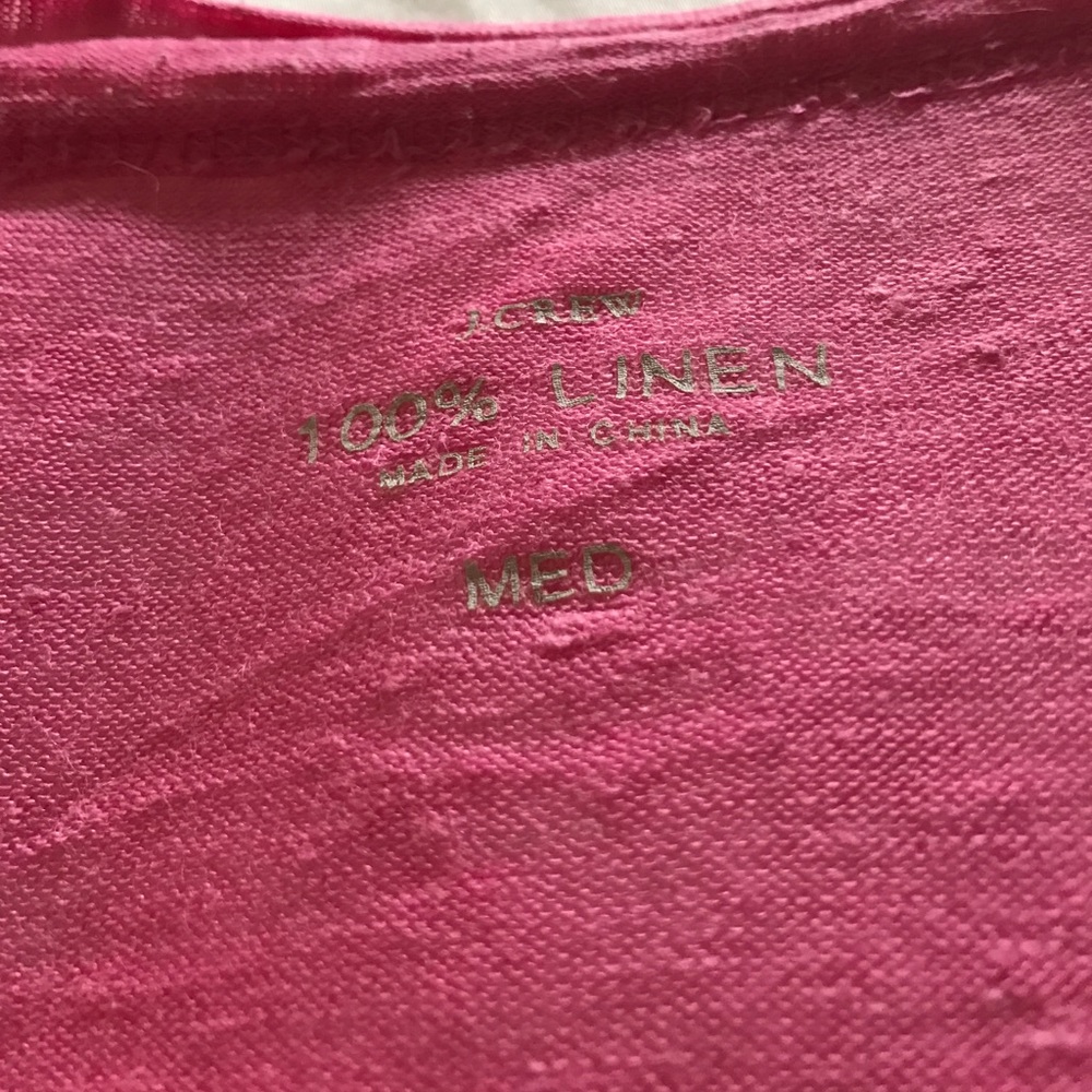 J. Crew pink linen cardigan.